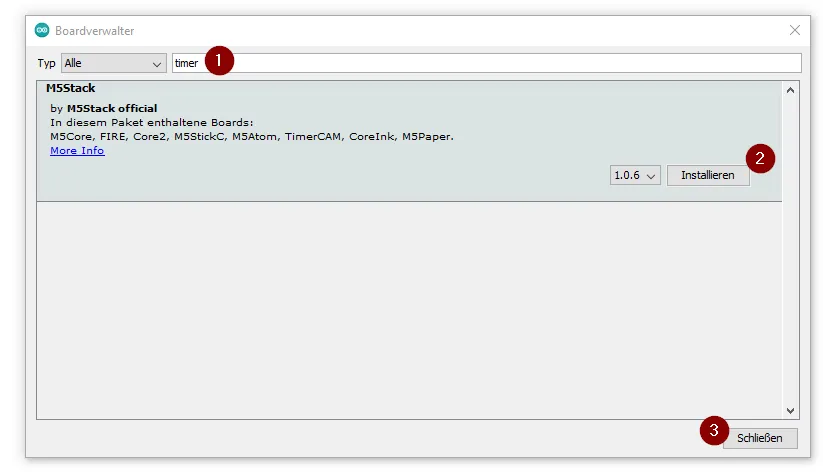 Boardverwalter - installieren des Boards M5Stack