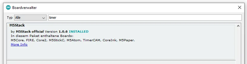 M5Stack - Treiberpaket im Boardverwalter der Arduino IDE