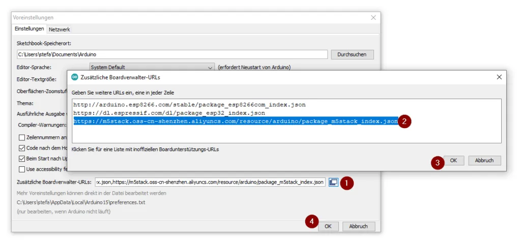 M5Stack URL für den Boardverwalter
