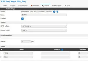 ESP Easy - DHT11 Einstellungen