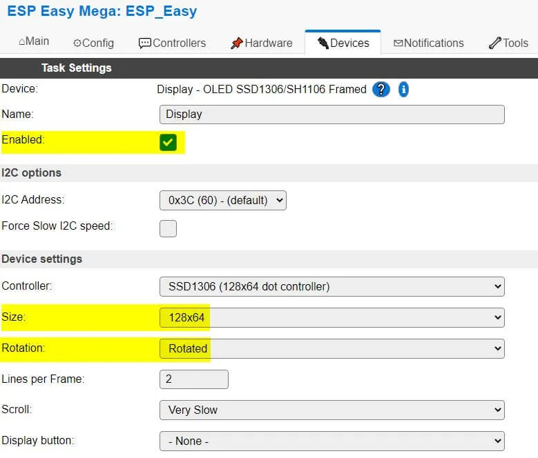 ESP Easy- Einstellungen für ein 0,96
