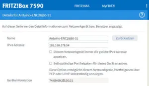 Einstellungen zur EthernetCard in der FritzBox!