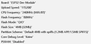 Auswahl des ESP32 in der Arduino IDE