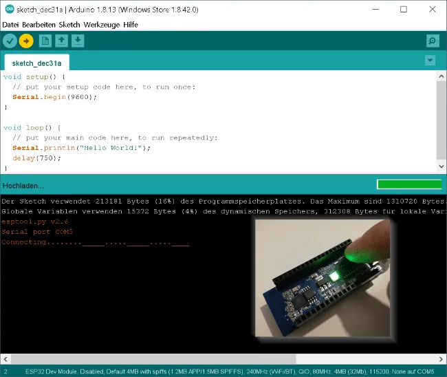 Upload eines Sketches auf den ESP32 von Franzis