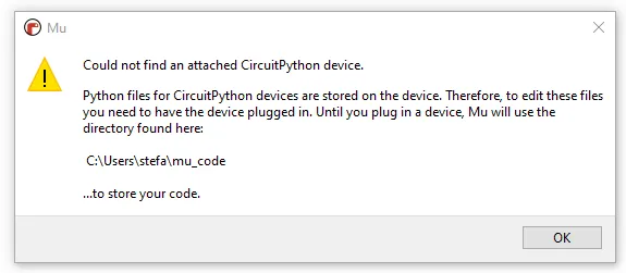 Editor Mu - kein Gerät gefunden