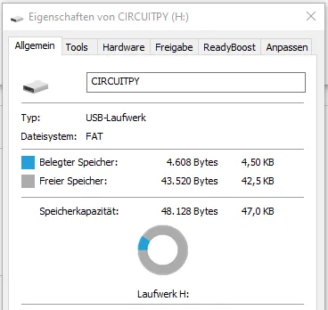 Eigenschaften des Laufwerks