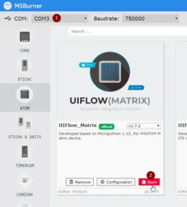 M5Burner zum brennen des Bootloaders für den ATOM Matrix