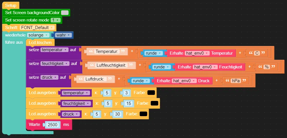 Programm zum Anzeigen der Daten des ENV HAT auf dem Display des M5StickC
