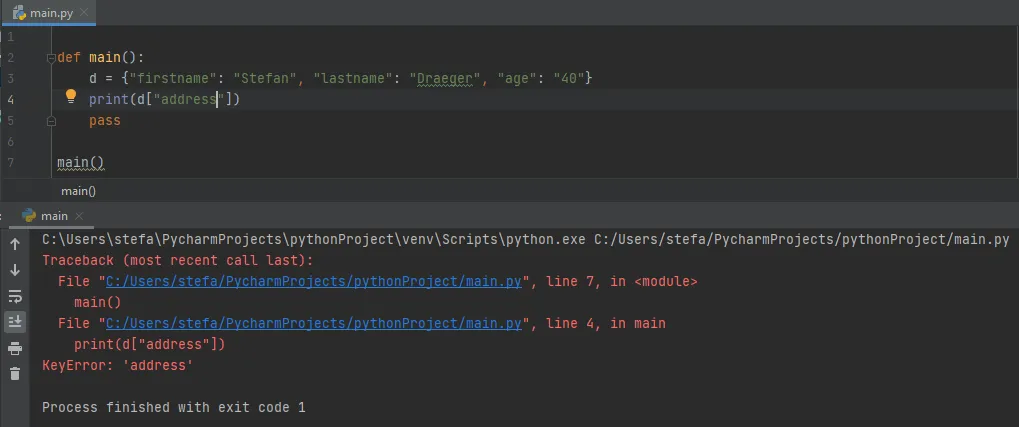 Fehlerhafter Zugriff auf einen nicht vorhandenen Schlüssel im Dictionary