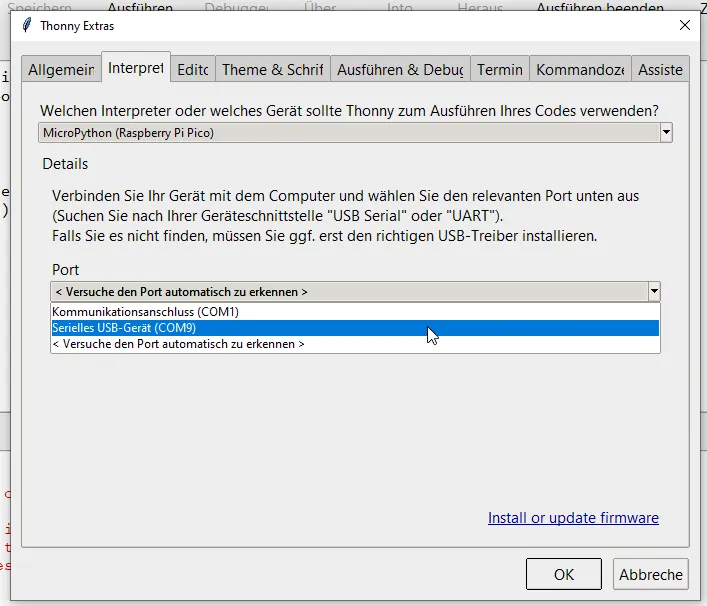 auswählen des COM Ports