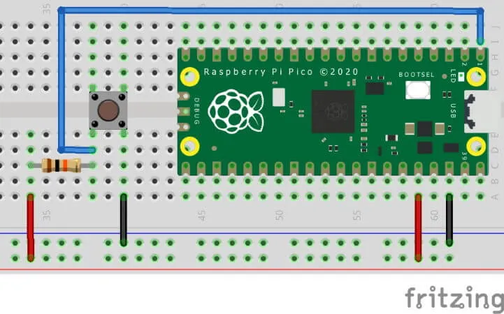 Aufbau der Schaltung - Raspberry PI Pico mit Taster & Pullup Widerstand