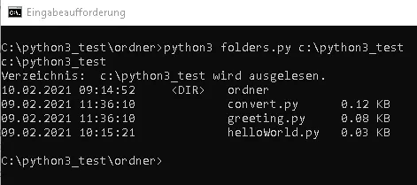 Python3 - anzeigen von Ordnerinhalten