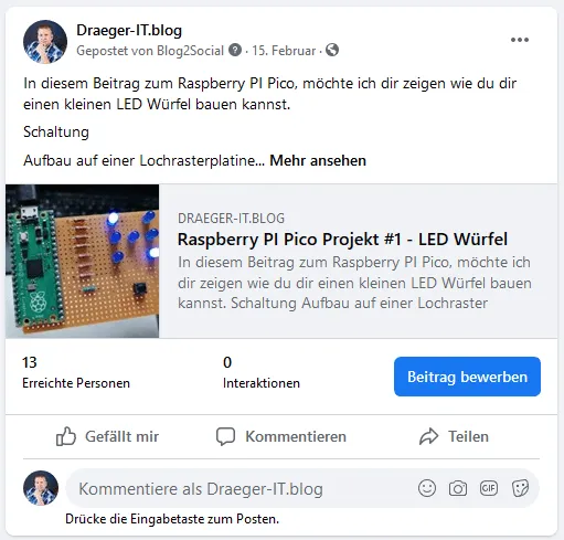 Beitrag auf Facebook mit Ansicht der erreichten Personen Beitrag auf Facebook mit Ansicht der erreichten Personen