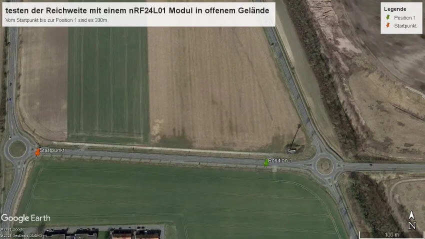 Reichweitentest des nRF24L01 Modules in offenem Gelände