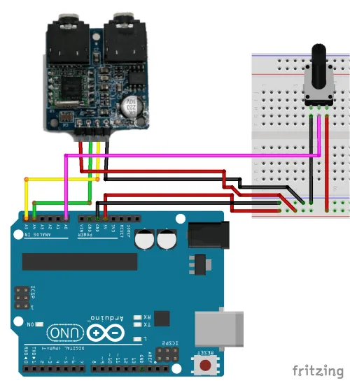 Aufbau der Schaltung TEA5767 FM Stereo Modul mit einem Drehpotentiometer