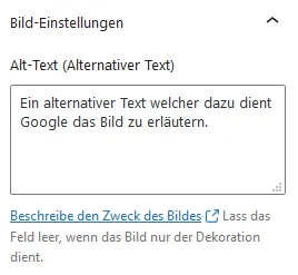 Einstellungen für den alternativen Text eines Bildes