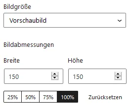 Einstellungen zur Größe des Bildes in WordPress