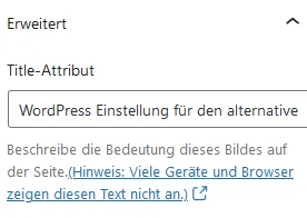 Einstellungen für den Titel eines Bildes