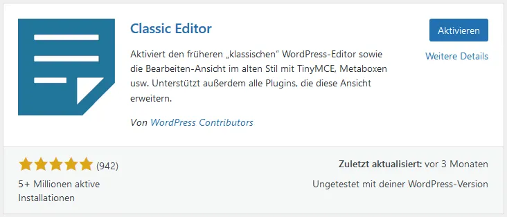 installiertes Plugin über die Schaltfläche 