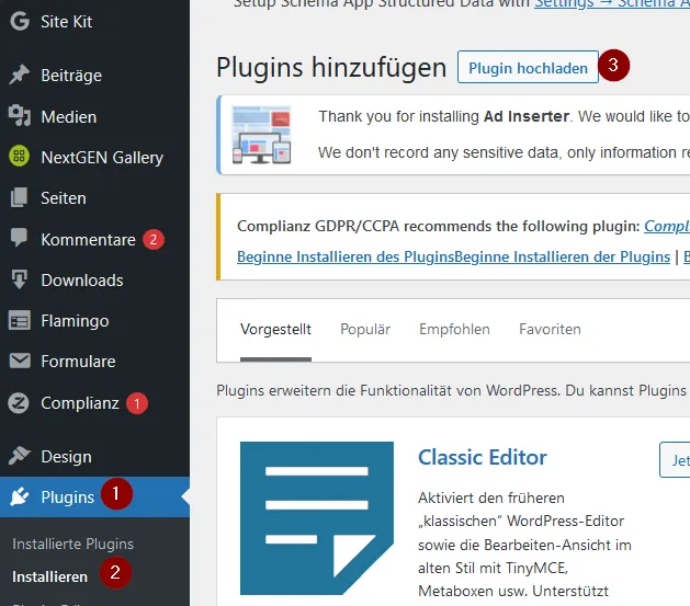 installieren von Plugins in WordPress - Upload