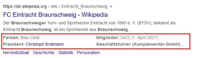 Snippet mit strukturierten Daten in den Google Suchergebnissen