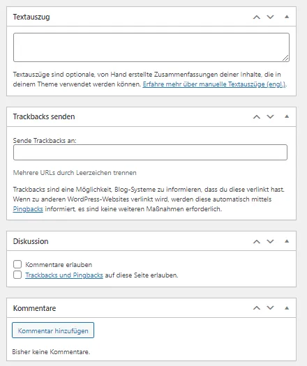 WordPress default Meta Boxen an einem Beitrag
