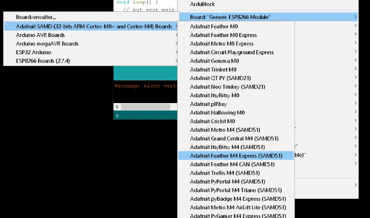 Auswahl des neu installierten Boardtreibers