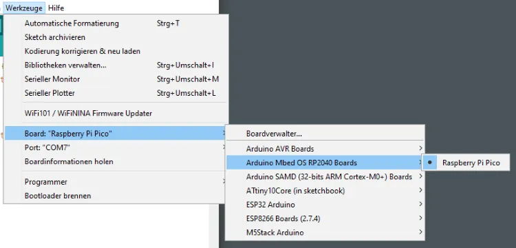zusätzlicher Eintrag für den Raspberry PI Pico zusätzlicher Eintrag für den Raspberry PI Pico