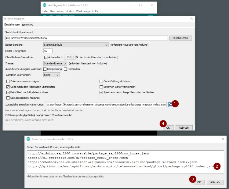 zusätzliche Boardverwalter URL in der Arduino IDE für den Raspberry PI Pico zusätzliche Boardverwalter URL in der Arduino IDE für den Raspberry PI Pico