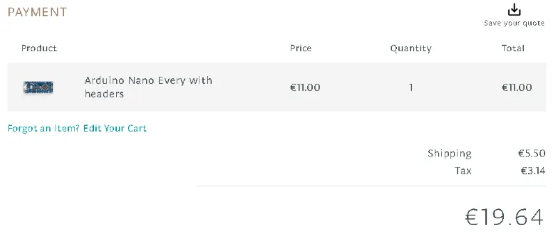 kosten für den Arduino Nano Every im offiziellen Arduino Store