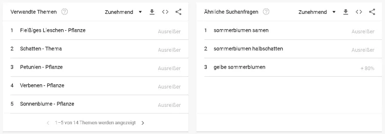 Google Trends analyse zum Schlagwort "Sommerblumen"