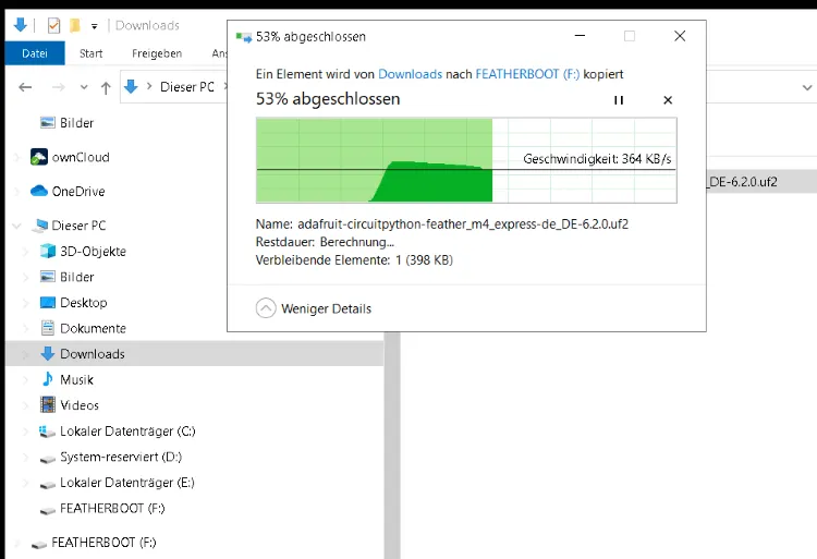 kopieren des zusätzlichen Bootloaders auf den Microcontroller