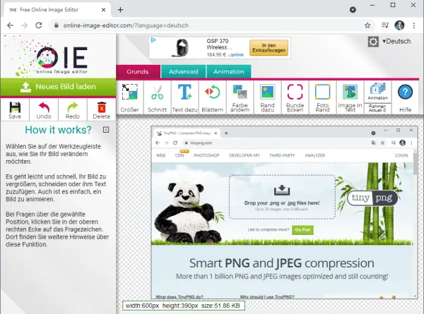 Online Bildbearbeitung mit 