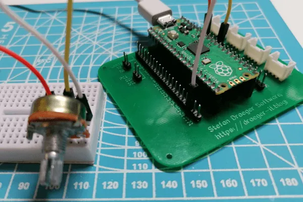 fertige Schaltung Drehpotentiometer am Raspberry PI Pico