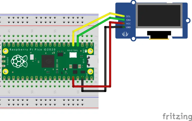 Aufbau der Schaltung - Raspberry Pi Pico mit OLED Display