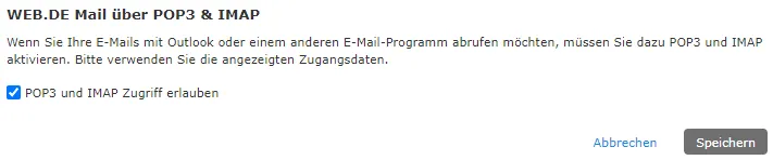 Einstellung für die Aktivierung von Pop3 / IMAP in web.de