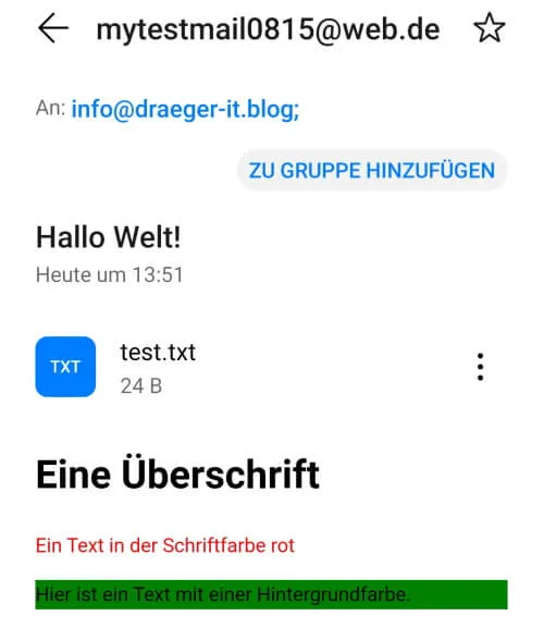 E-Mail mit Dateinanhang und HTML Content