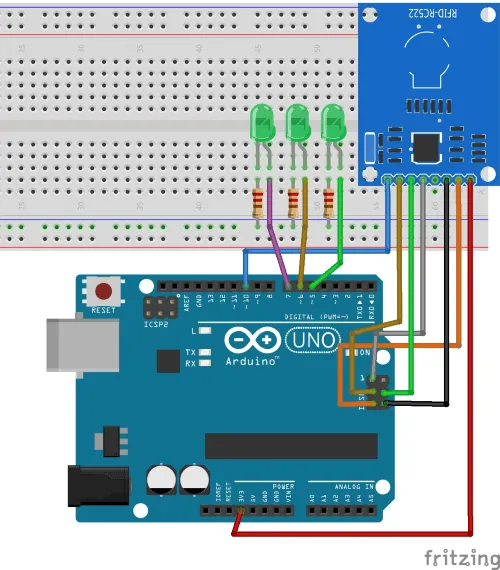 Aufbau der Schaltung - RFID Modul RC522 am Arduino UNO