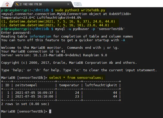 ausführen des SELECT Statements auf der Konsole