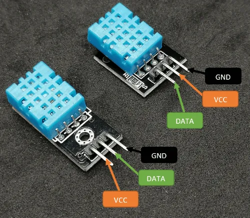Pinout der DHT11 Sensoren auf Platine
