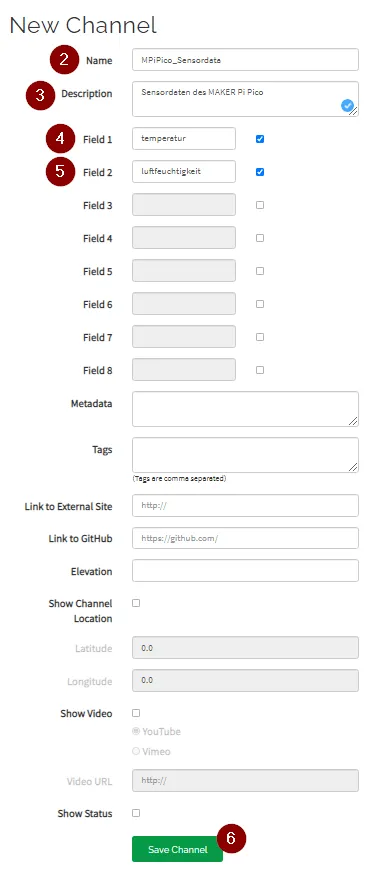 Schritt 2 - definieren der Eigenschaften des neuen Channels