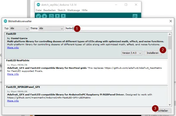 Arduino IDE - Bibliotheksverwalter - Bibliothek 