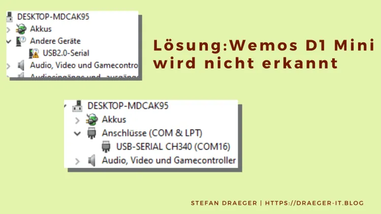 Installieren des Treibers CH340 für den Wemos D1 Mini