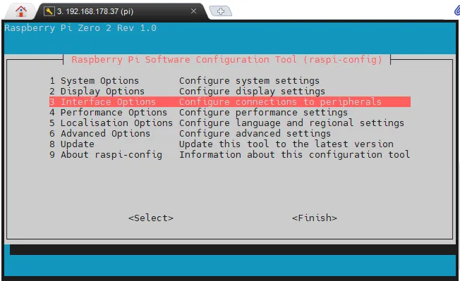 raspi-config - aktivieren der Pi Camera - Schritt 1
