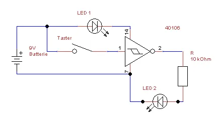 Schaltung - CMOS CD40106BE mit LED & Taster