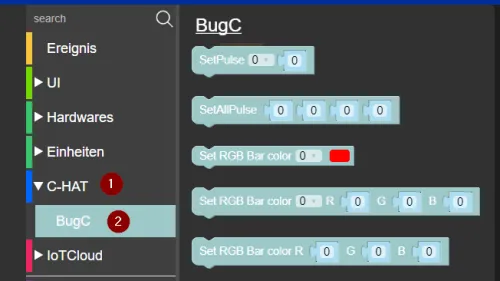 M5Flow - Menü - Elemente zum Steuern des BugC