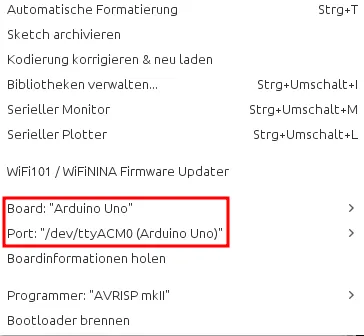Konfiguration für den Arduino UNO