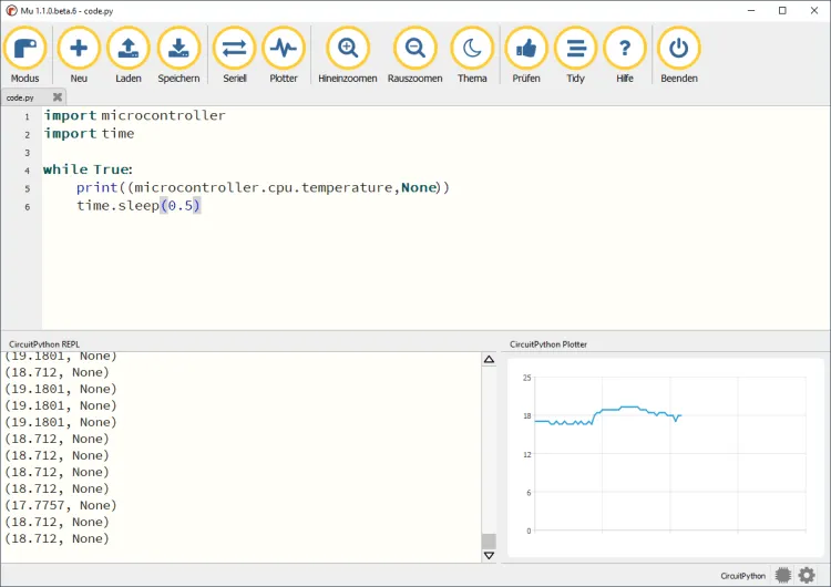 MU-Editor - visualisieren der Temperaturwerte in einem Liniendiagramm