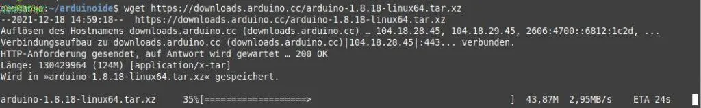 herunterladen der Arduino IDE mit dem Befehl 