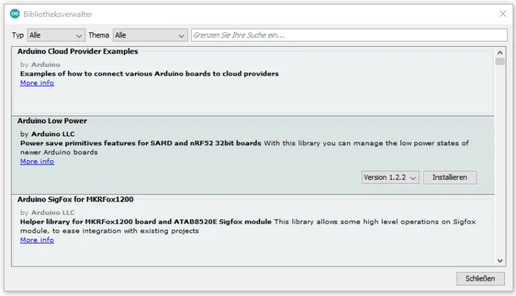 Bibliotheksverwalter aus der Arduino IDE